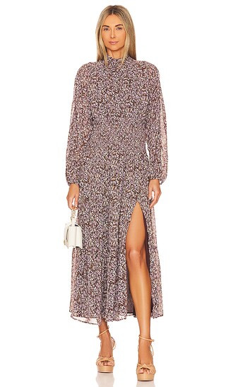 Smocked Waist Maxi Dress in Brown & Purple Ditsy | Revolve Clothing (Global)