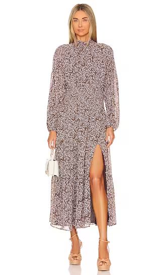 Smocked Waist Maxi Dress in Brown & Purple Ditsy | Revolve Clothing (Global)