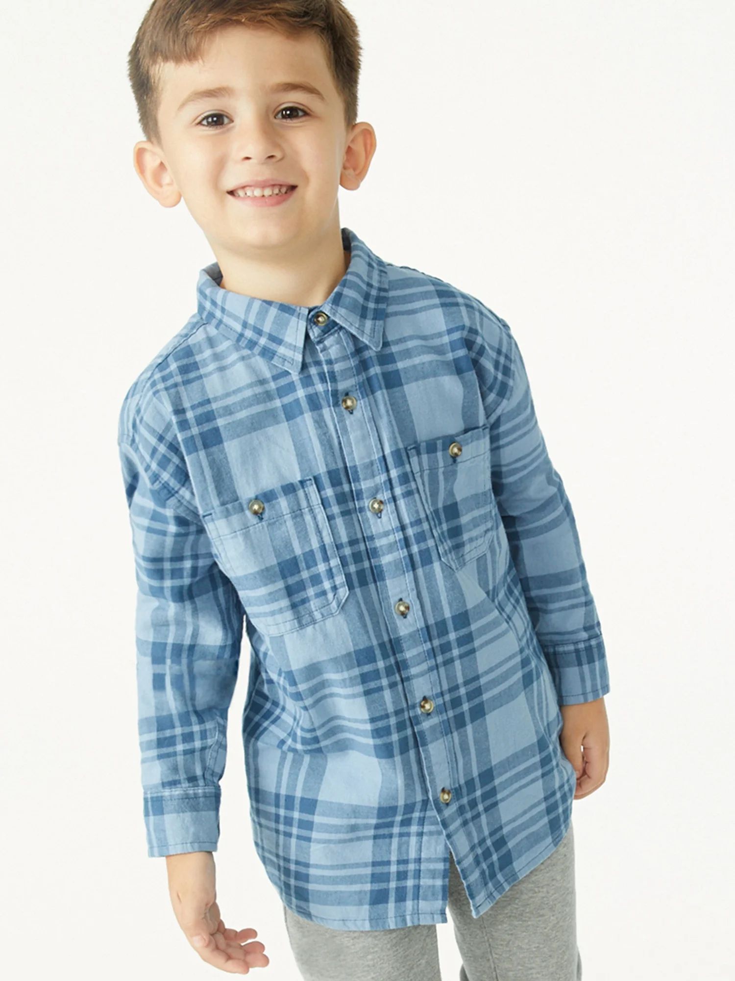 Free Assembly Boys Lightweight Flannel Shirt, Sizes 4-18 - Walmart.com | Walmart (US)