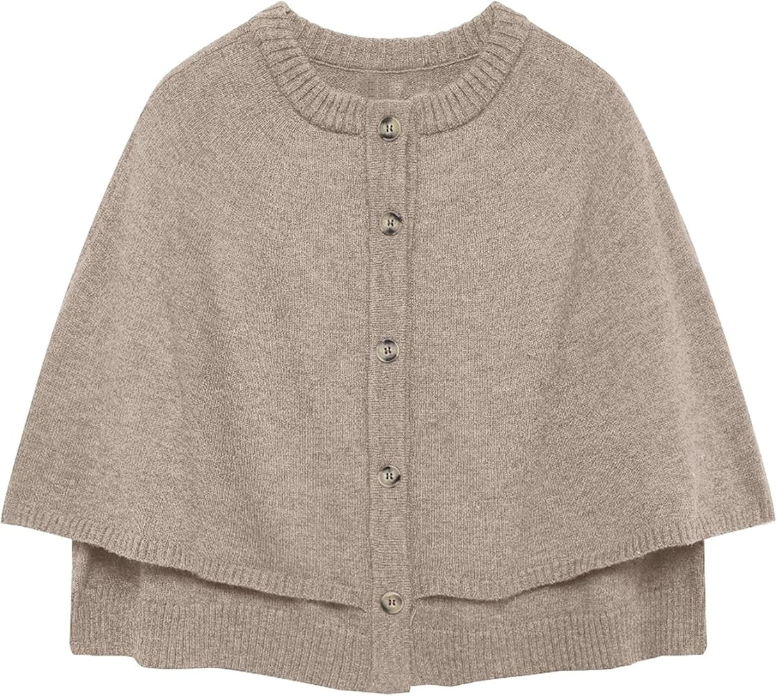 KEOMUD Women's Wrap Cape Cardigan Button Up Knit Shawl Sweater Casual Cropped Cape Coat for Fall Winter Layered | Amazon (US)