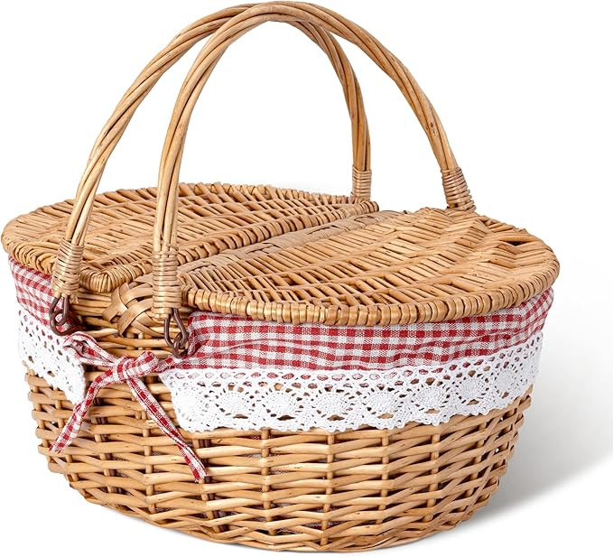 GRANNY SAYS Picnic Basket, Wicker Basket with Lid, Woven Cute Basket with Handle, Storage Basket ... | Amazon (US)