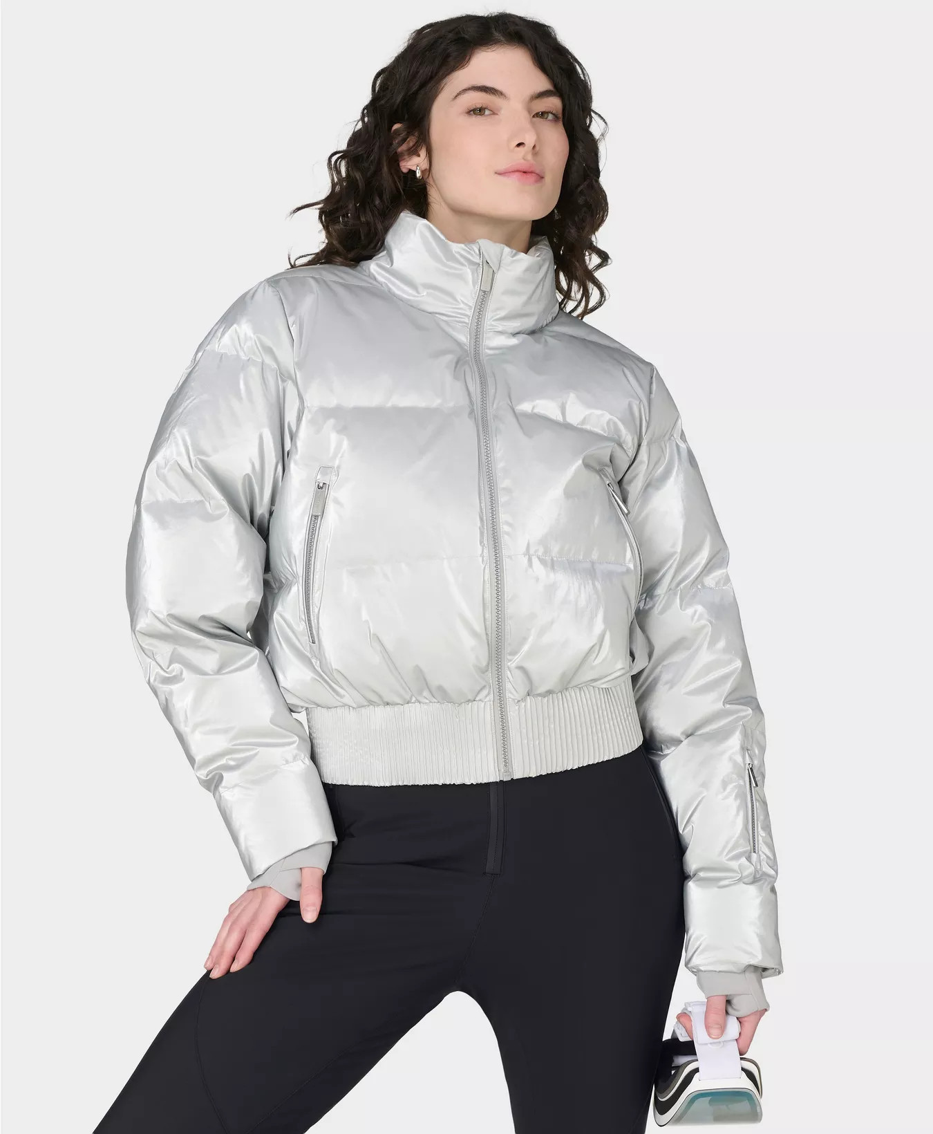 Cropped Water-Resistant Ski Jacket - Silver | Women's Jackets + Coats | Sweaty Betty | Sweaty Betty UK