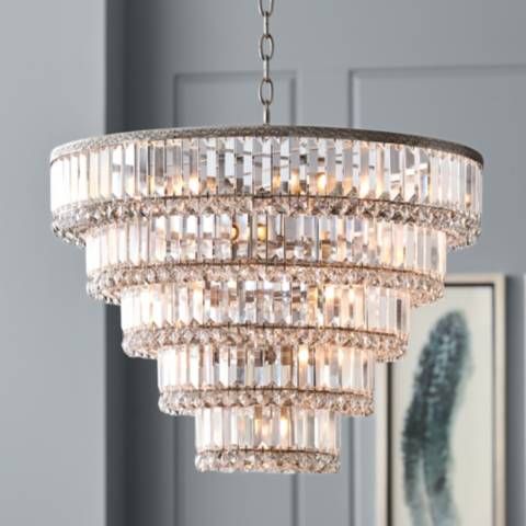 Magnificence 24 1/2"W Satin Nickel and Crystal LED 15-Light Chandelier - #1D961 | Lamps Plus | Lamps Plus