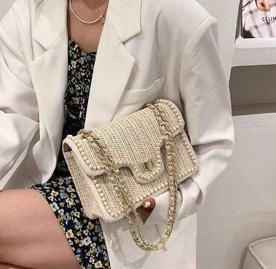 Straw Pearl Crossbody Shoulder Day to Night Handbag | Etsy (US)