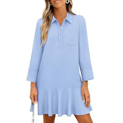 MEROKEETY Women's 2025 Fall 3/4 Sleeve Shirt Dress Casual Button Dow… | Amazon (US)