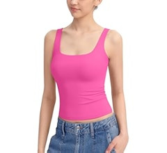 PUMIEY Women's Square Neck Tank Top Sleeveless Double Lined Basic Tops Sharp Collection | Amazon (US)