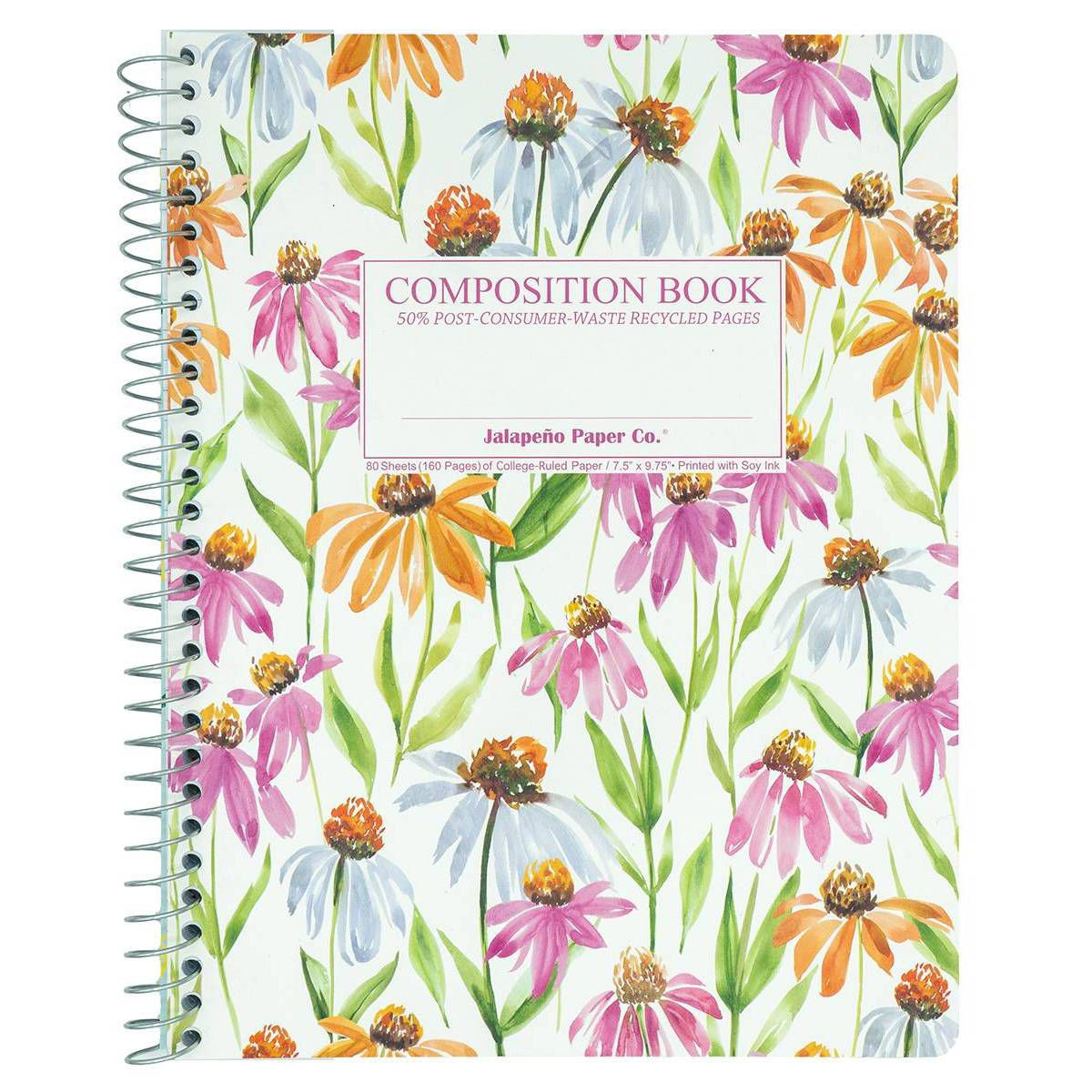 Jalapeno Paper Co. 7.5"x9.75" Spiral College Ruled Notebook Coneflowers 80 Sheets | Target