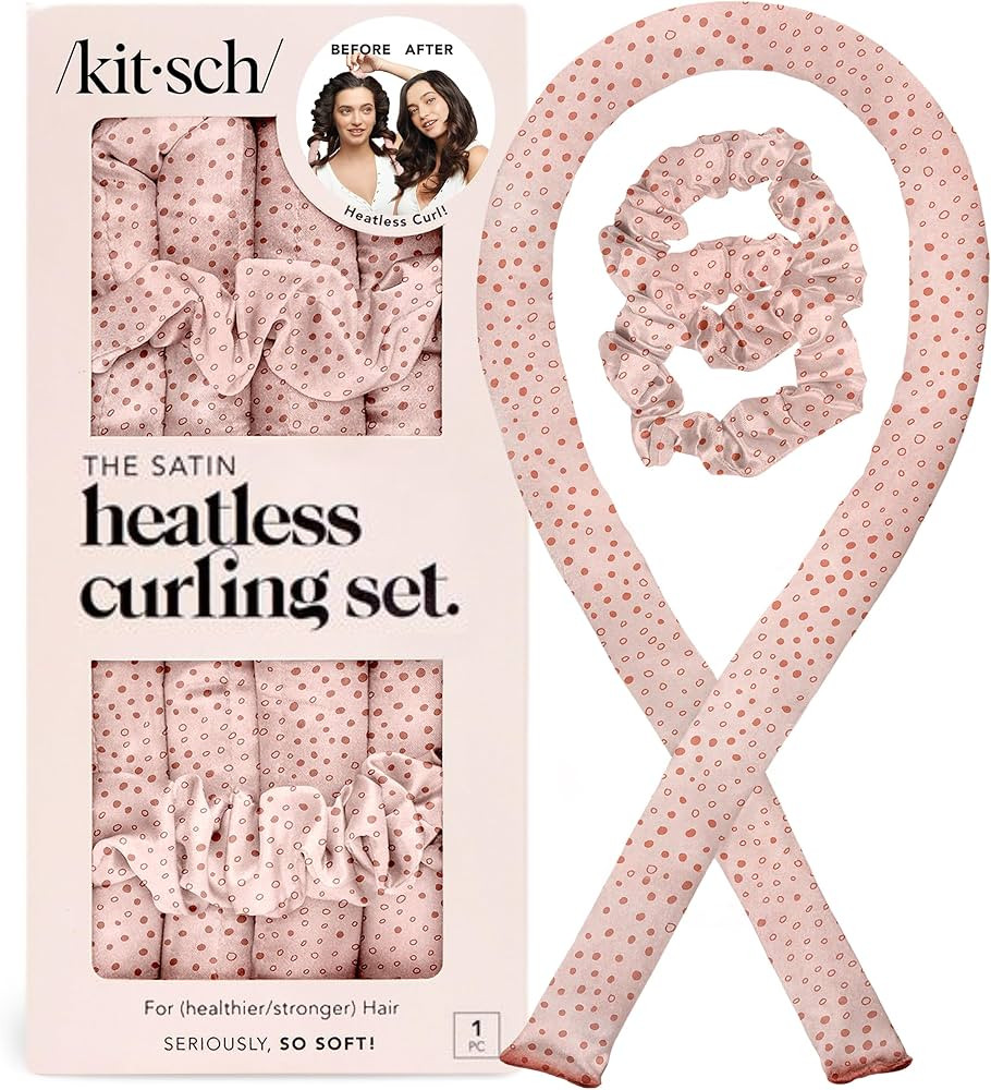 Kitsch Satin Heatless Curling Set – Heatless Curls Overnight with 34" Hair Curler & 2 Satin Scr... | Amazon (US)