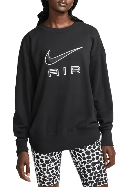 Nike Sportswear Air Fleece Crewneck Sweatshirt in Black/White at Nordstrom, Size Small Regular | Nordstrom