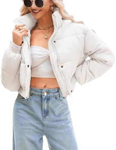 WHN Women’s Cropped Puffer Jacket Lightweight Quilted Jackets Long Sleeve Stand Collar Zipper W... | Amazon (US)