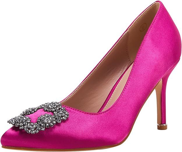 Women's Stiletto High Heel Pumps Classic Party Wedding Pointed Toe Pump Shoes with Jewel Buckle | Amazon (US)