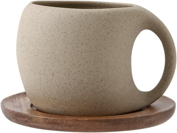 Coffee Cup Mug Espresso Cups Set, 8 Oz Ceramic Cup with Natural Acacia Wood Saucer for Espresso, ... | Amazon (US)