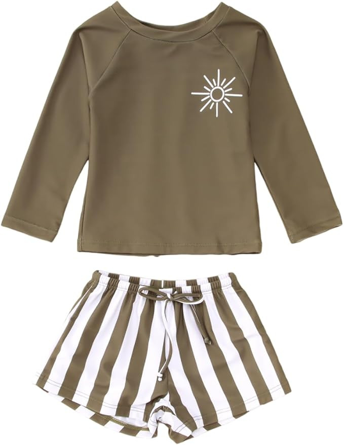 Toddler Baby Boy Girl Swimsuit Long Sleeve Rashguard Swimwear Trunks 2 Piece Bathing Suit | Amazon (US)