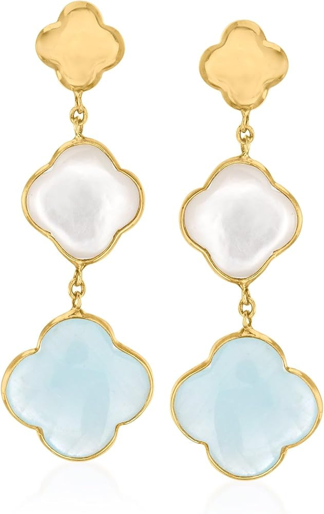 Ross-Simons Italian Mother-Of-Pearl and 5.00 ct. t.w. Aquamarine Clover Drop Earrings in 14kt Yellow Gold | Amazon (US)