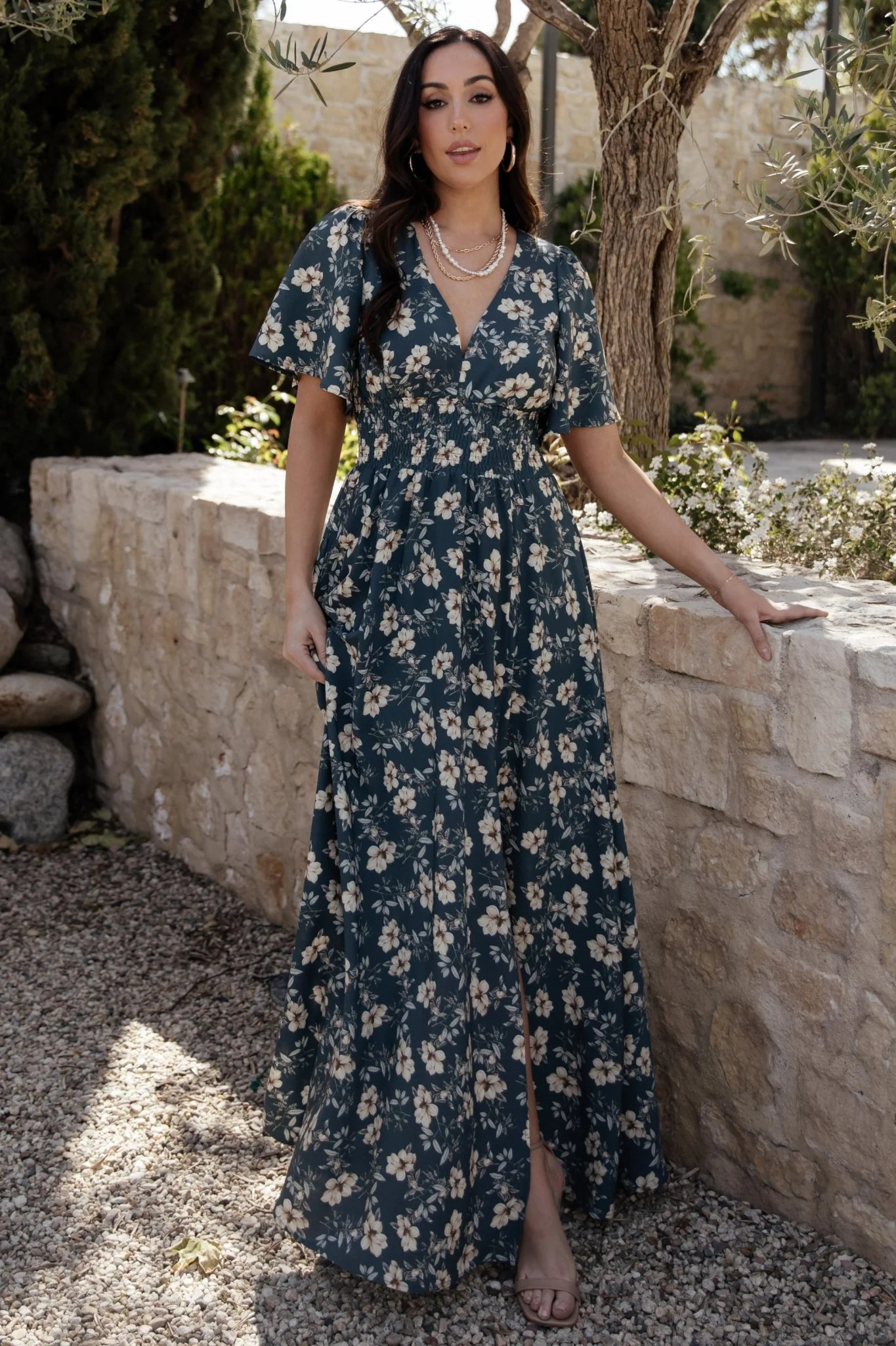 Verona Smocked Maxi Dress | Slate Floral | Baltic Born