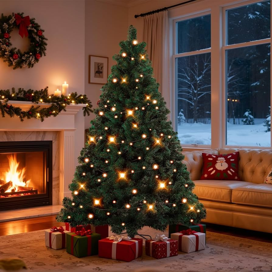 120cm Künstlicher Weihnachtsbaum mit Beleuchtung 150 LEDs warm-weiß | Schnellaufbau Tannenbaum ... | Amazon (DE)