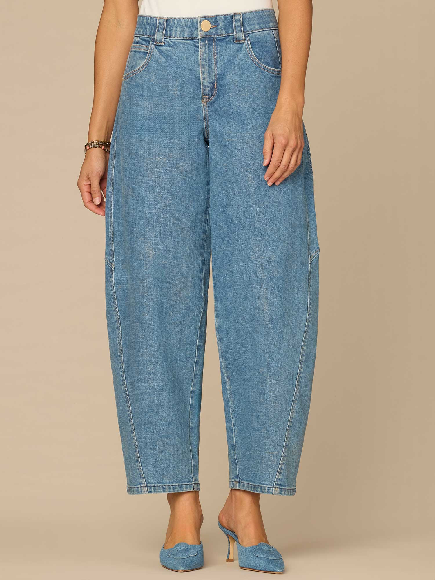"Ab"solution® High Rise Side Panel Barrel Leg Jeans with Snap Hem | Democracy Clothing