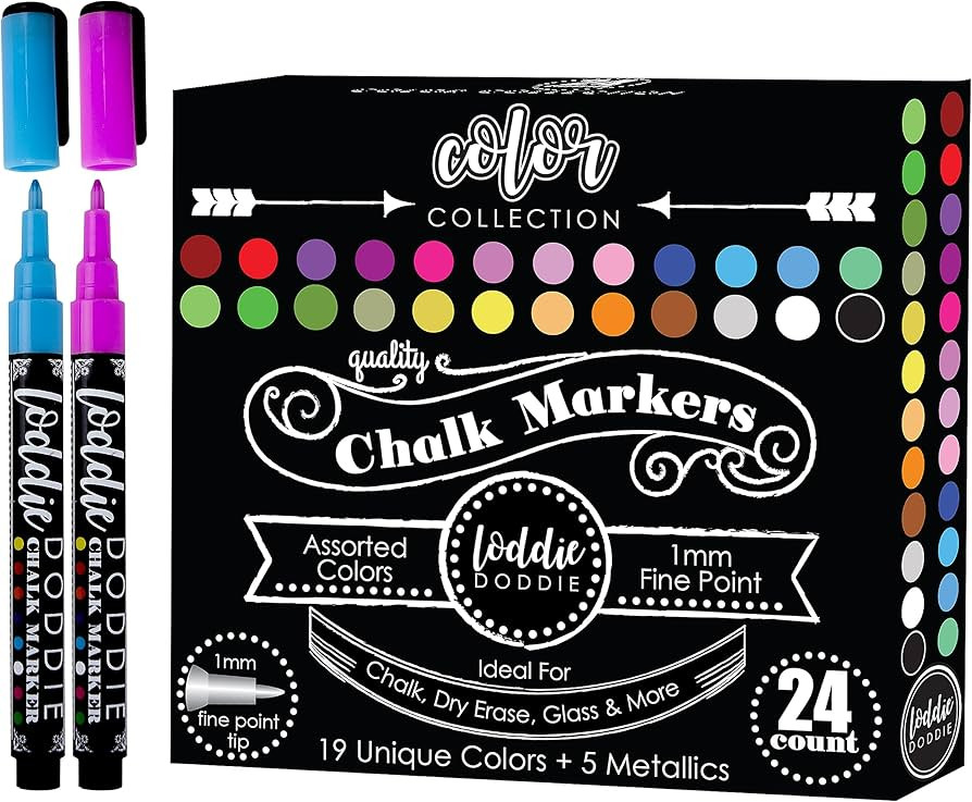 Loddie Doddie Liquid Chalk Markers - Pack of 24 Dust Free, 1mm Fine Tip, Erasable Ink for Blackbo... | Amazon (US)