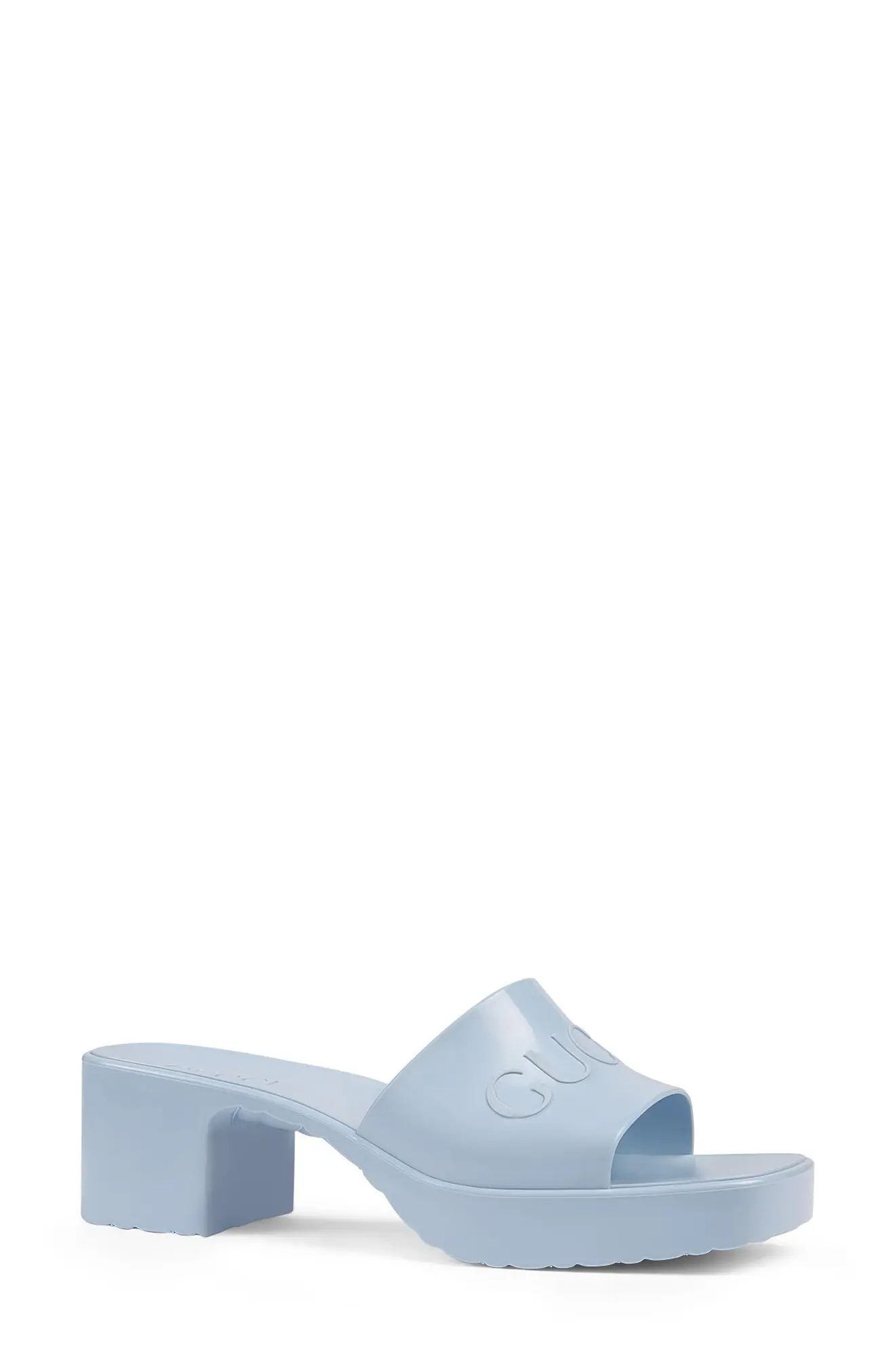 Women's Gucci Rubber Logo Platform Slide Sandal, Size 11US - Blue | Nordstrom