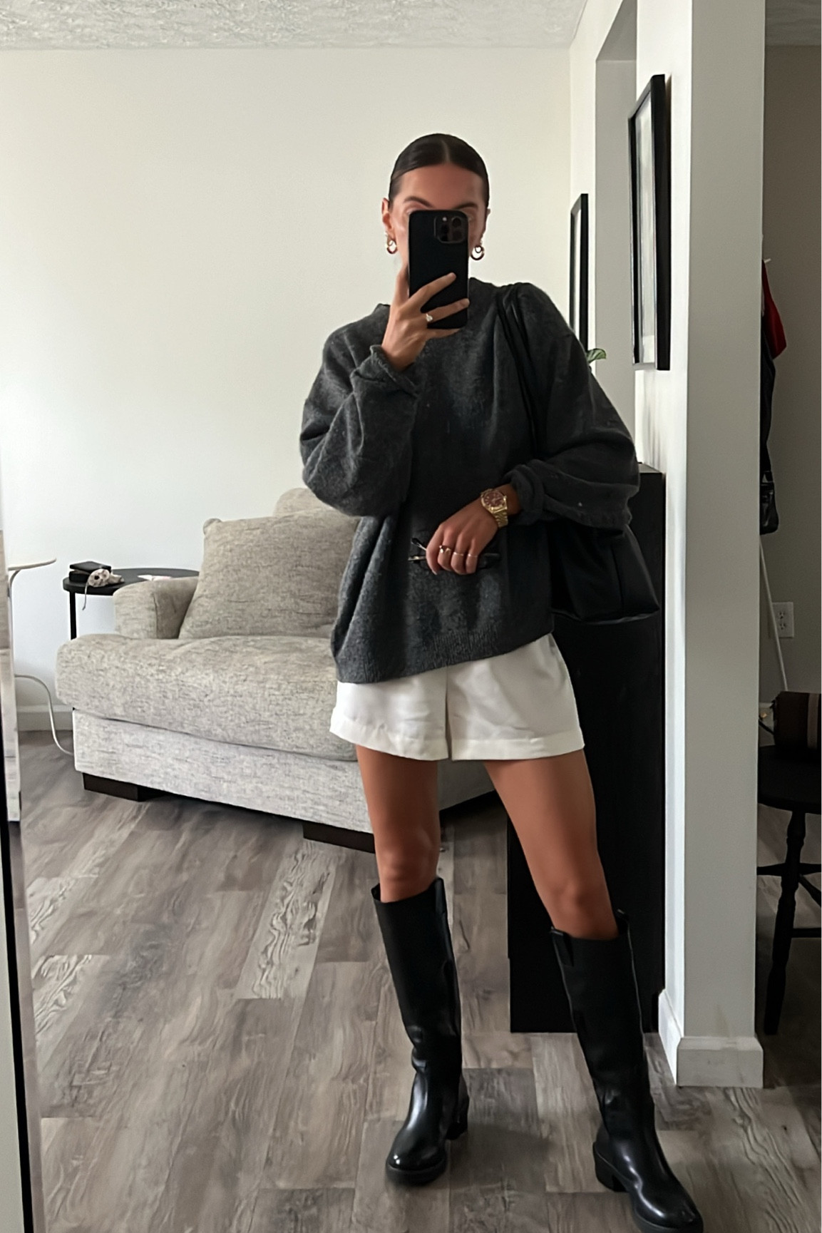 Summer to Fall Outfit ft. Silk Boxers and oversized sweater and tall black boots

#LTKSeasonal #LTKStyleTip #LTKFallSale