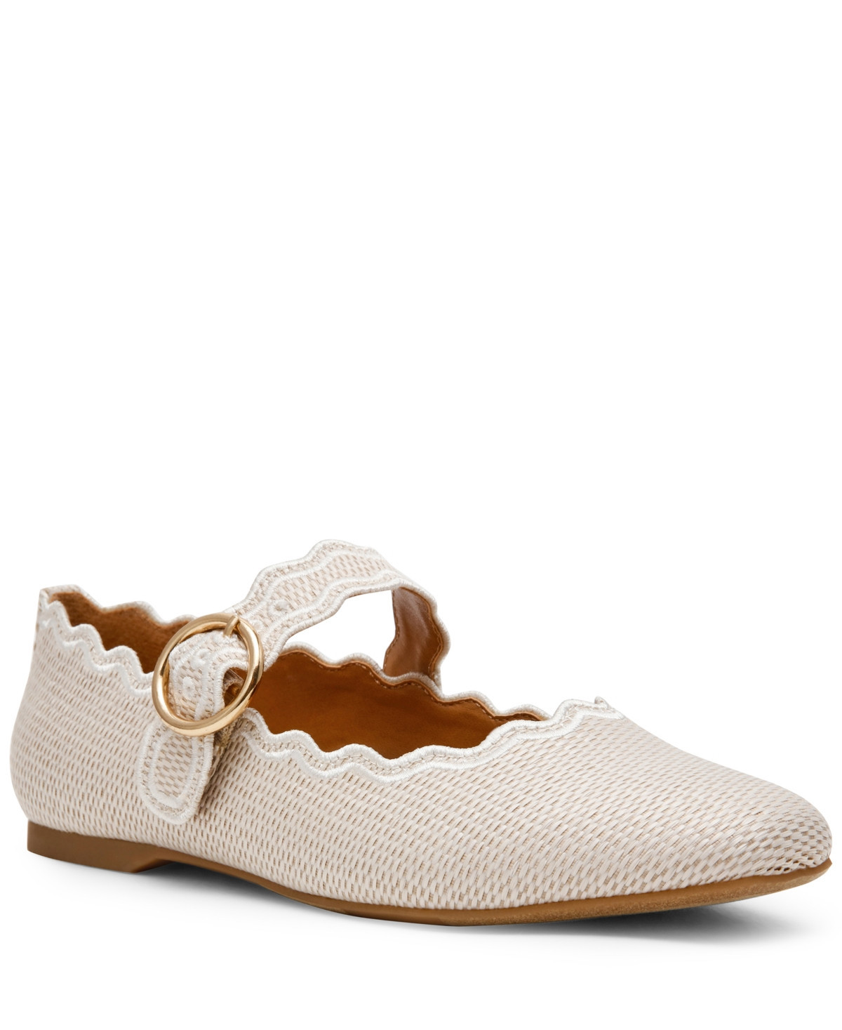 Dv Dolce Vita Women's Melora Buckle Scalloped Mary Jane Flats - Ivory Raffia | Macy's