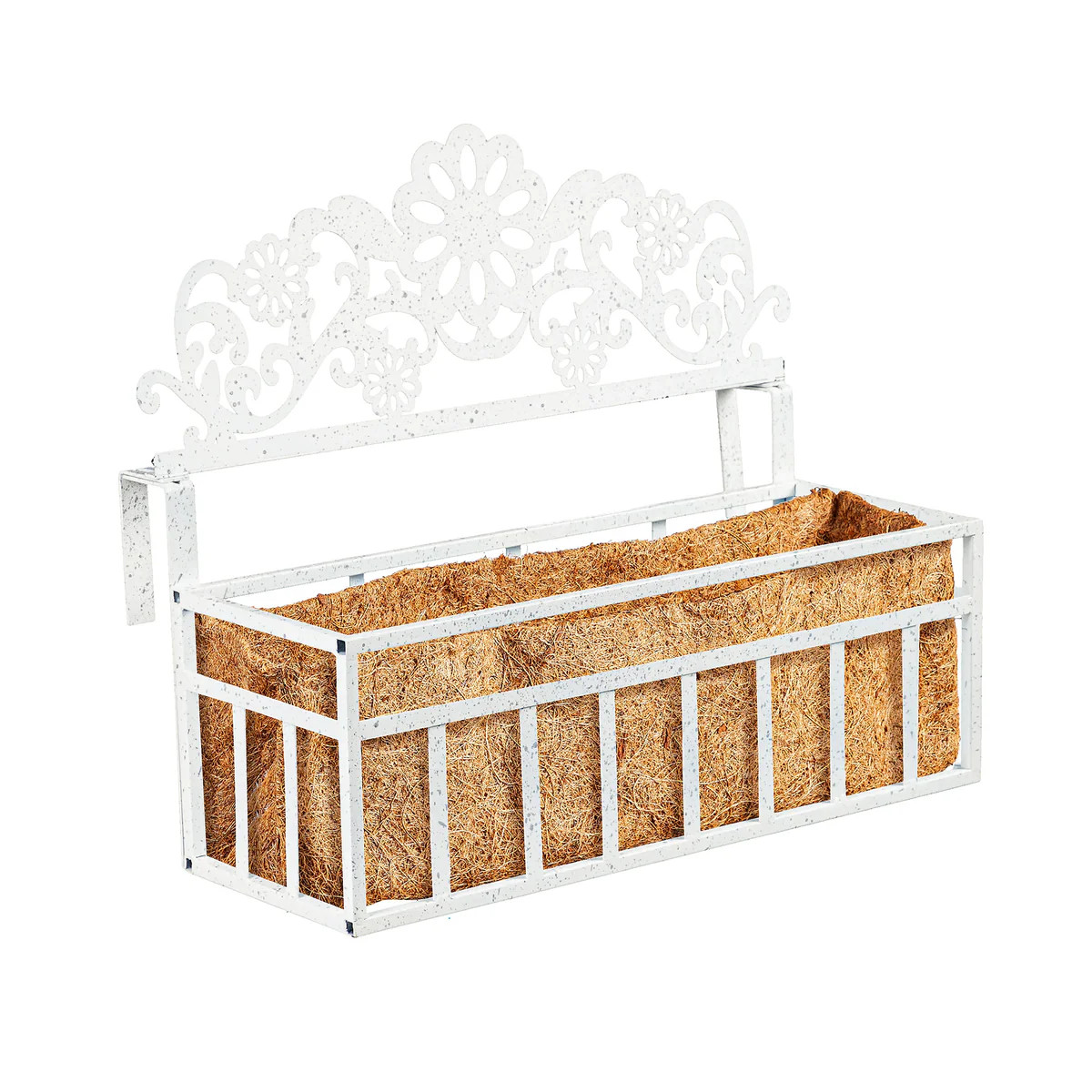 Distressed White Railing Planter with Topper, Floral | Plow & Hearth