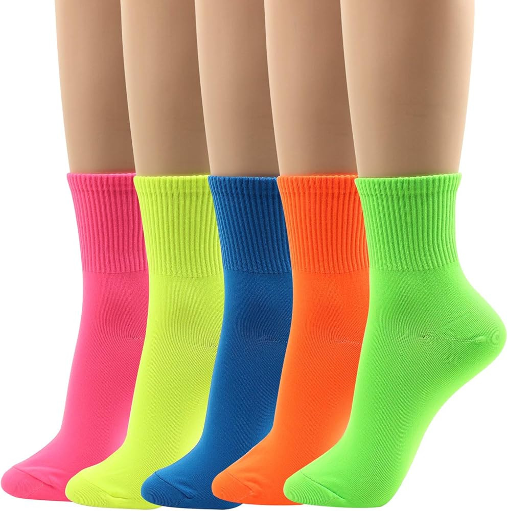 Women Crew Ankle Neon Socks Vivid 5 Color For Teen 4~5 pairs | Amazon (US)