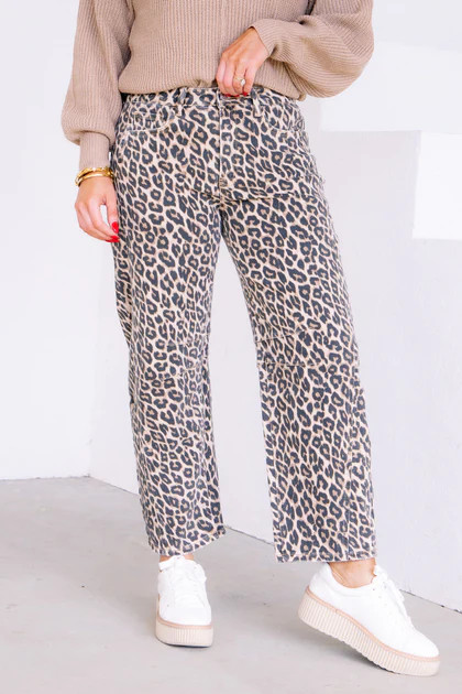 Sophie High Rise Leopard Barrel Jean | The Willow Tree