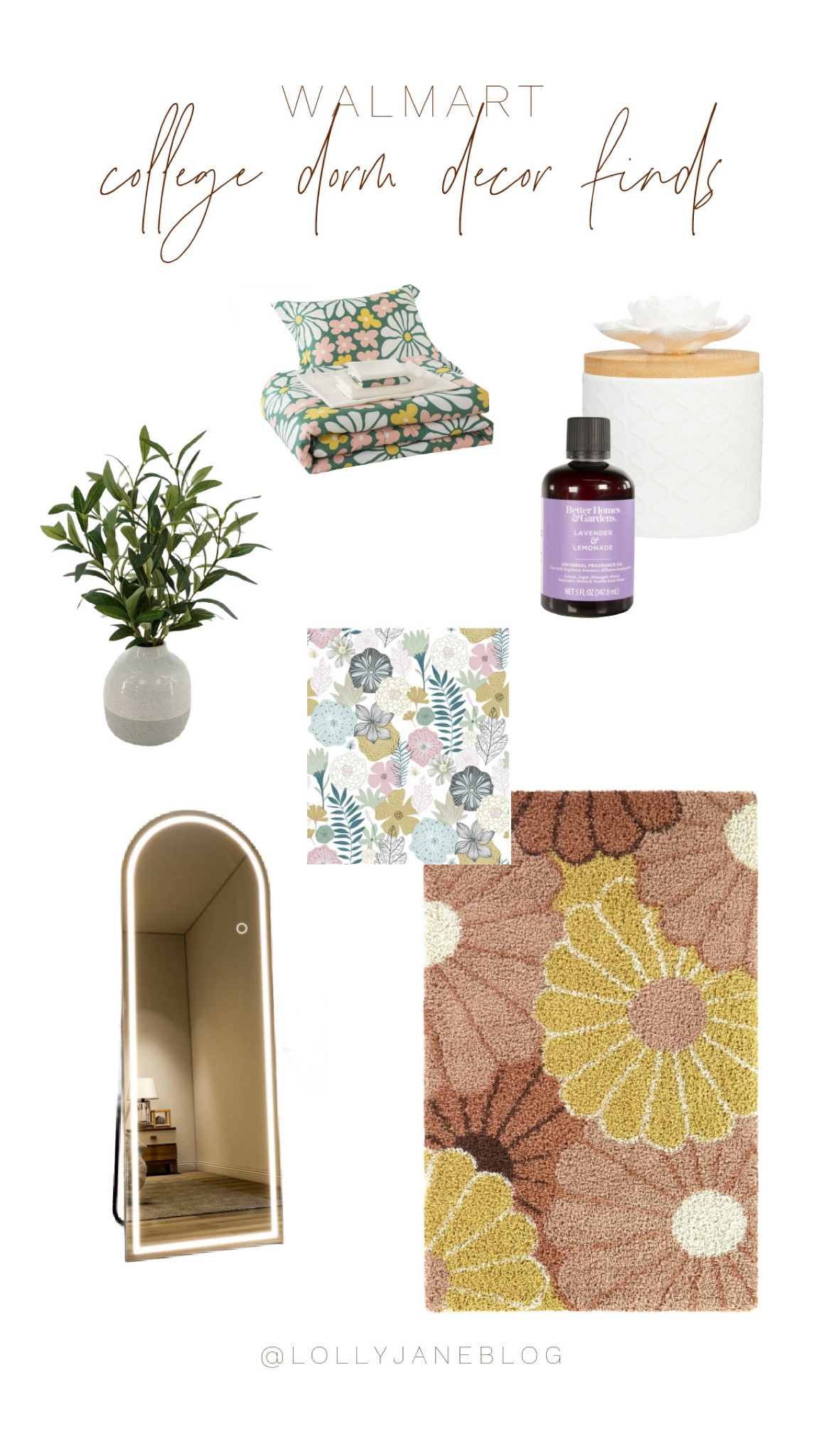 Walmart college dorm decor finds! 

Back to school season is upon us! We found these cute deals from Walmart to spice up any college dorm room! A cost shag rug with the dang cutest flowers, which I think goes flawlessly with this adorable peel and stick wallpaper. A plant to keep that clean vibe, and same with this cute ceramic diffuser and this essential oil bottle. Yummm! 
Sheets and a tall full body mirror to finish things off. Absolutely love these finds, and I might definitely snag this rug for myself too! 🫣🫶🏻

#LTKBacktoSchool #LTKHome #LTKxNSale