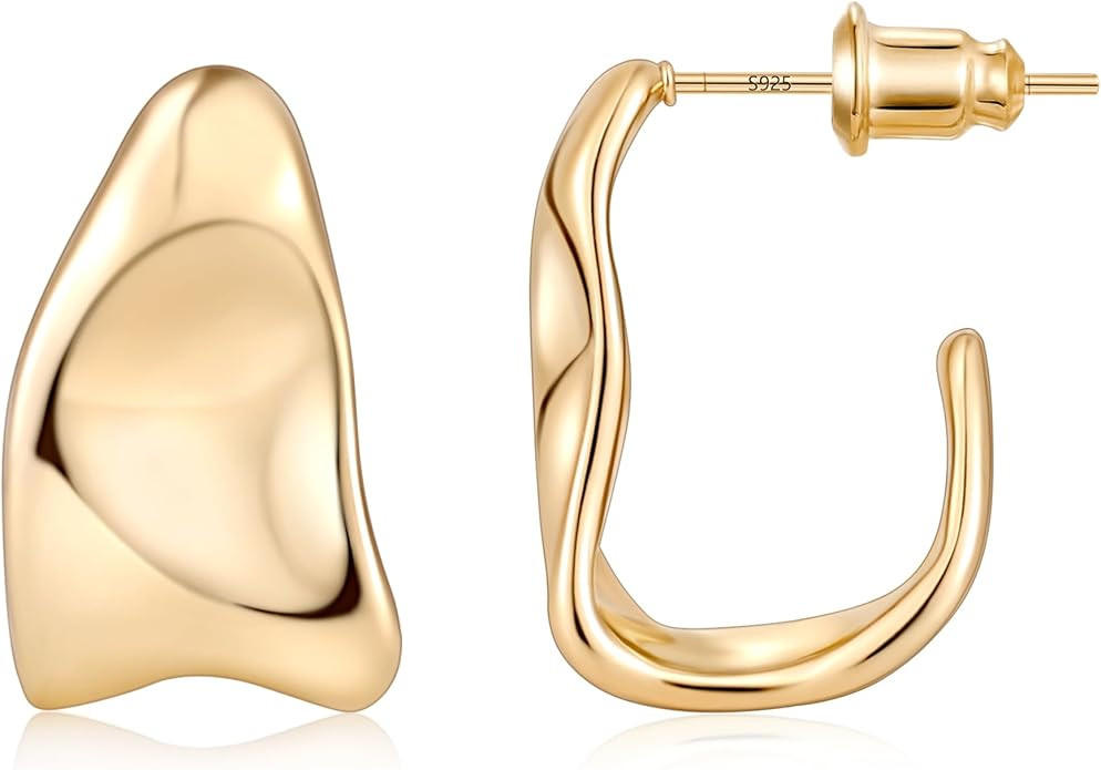 Gacimy Chunky Earrings for Women, Teardrop Earrings with 925 Sterling Silver Post, 14K Gold Plate... | Amazon (US)