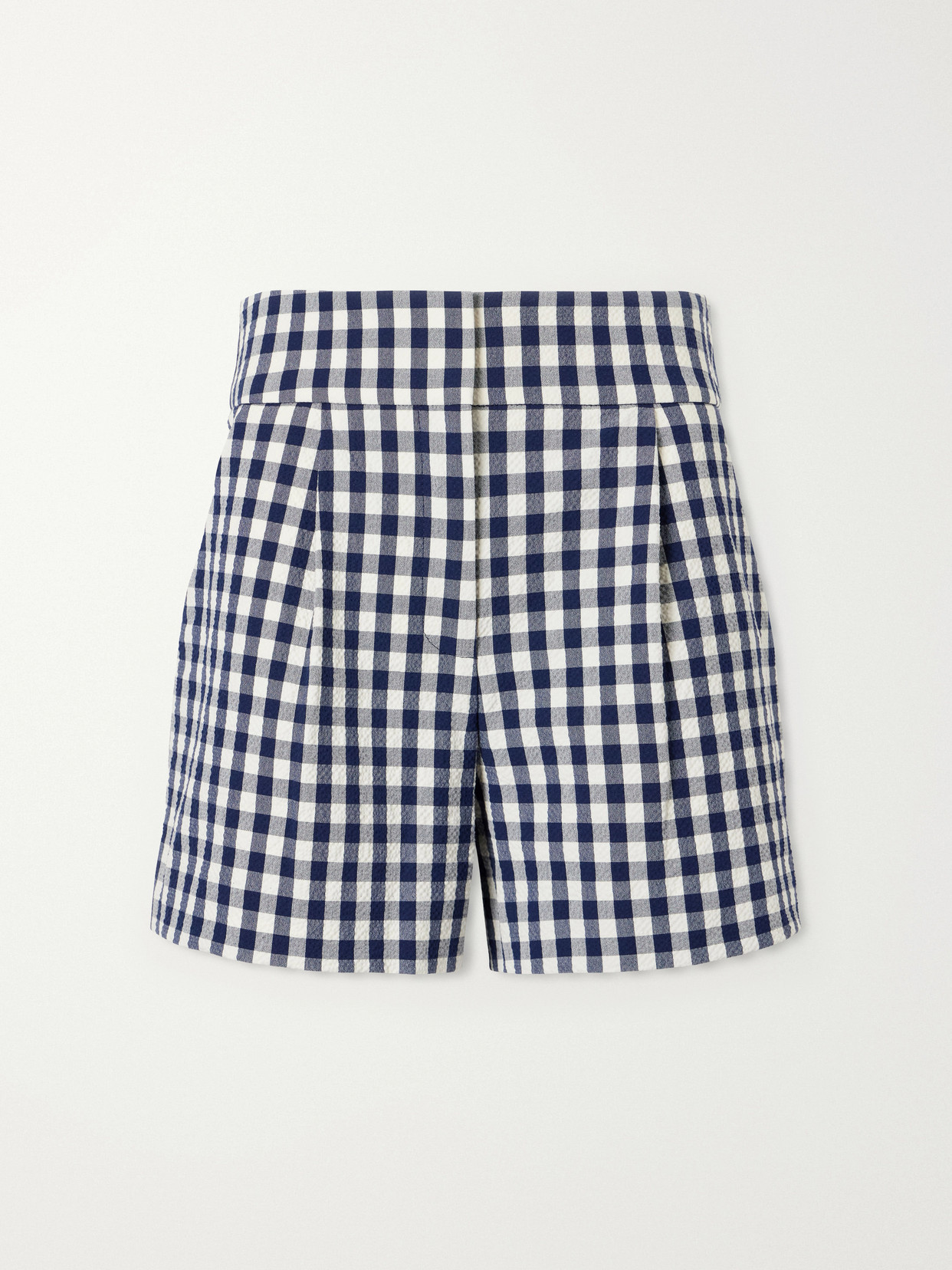 Veronica Beard - Haina Pleated Checked Stretch-cotton Cloqué Shorts - Navy | NET-A-PORTER (UK & EU)
