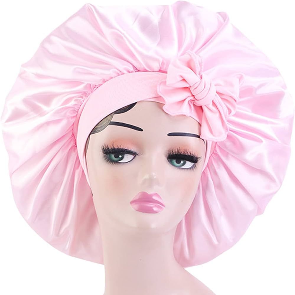 Satin Bonnet with Elastic Tie Band, Adjustable Straps, Hair Bonnet Jumbo Size for Sleeping for Wo... | Amazon (US)