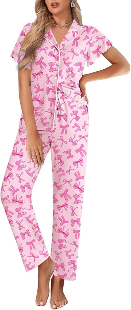 Ekouaer Pajamas for Women Set Button Up Sleepwear Cute Pjs Ruffle Sleeve Notch Collar Loungewear ... | Amazon (US)