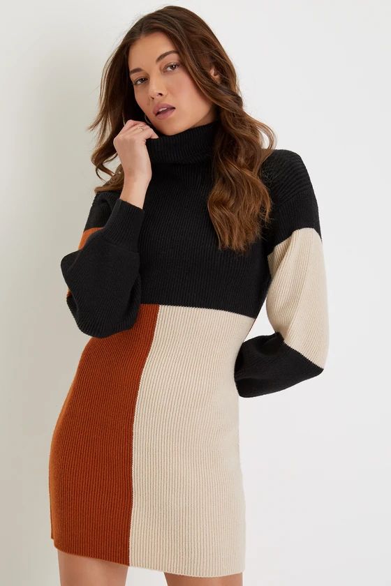 Mod For You Black Color Block Turtleneck Mini Sweater Dress | Lulus (US)