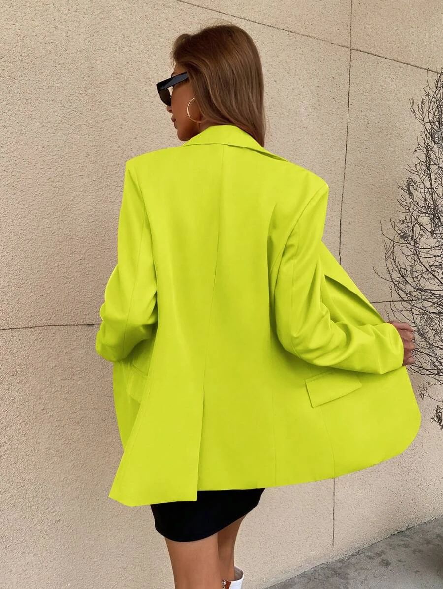 SHEIN BIZwear Neon Lime Single Button Blazer | SHEIN