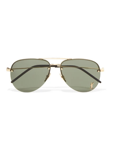 Saint Laurent - Classic 11 Aviator-style Gold-tone Sunglasses | NET-A-PORTER (US)