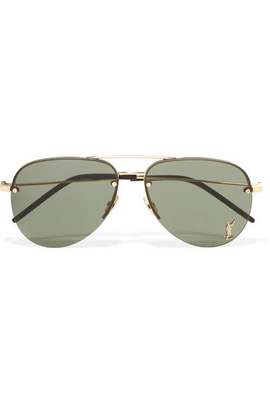 Saint Laurent - Classic 11 Aviator-style Gold-tone Sunglasses | NET-A-PORTER (US)