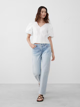 Bubble-Sleeve Seamed Poplin Top | Banana Republic Factory | Banana Republic Factory