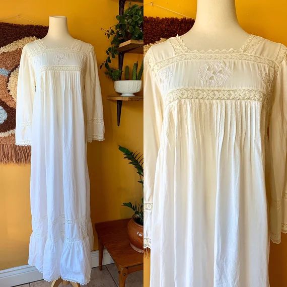 Vintage 1900s Edwardian Dressing Gown Nightgown Cotton | Etsy (US)