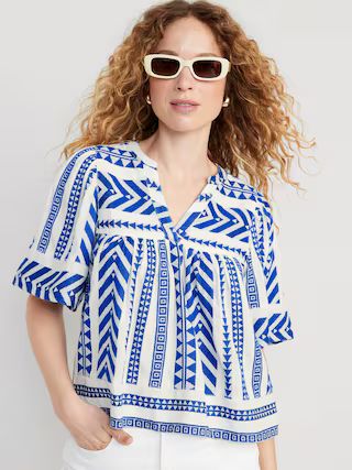 Short-Sleeve Textured V-Neck Top for Women | Old Navy (US)