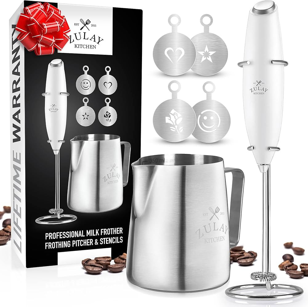 Zulay Milk Frother Complete Set Coffee Gift, Handheld Foam Maker for Lattes - Whisk Drink Mixer f... | Amazon (US)