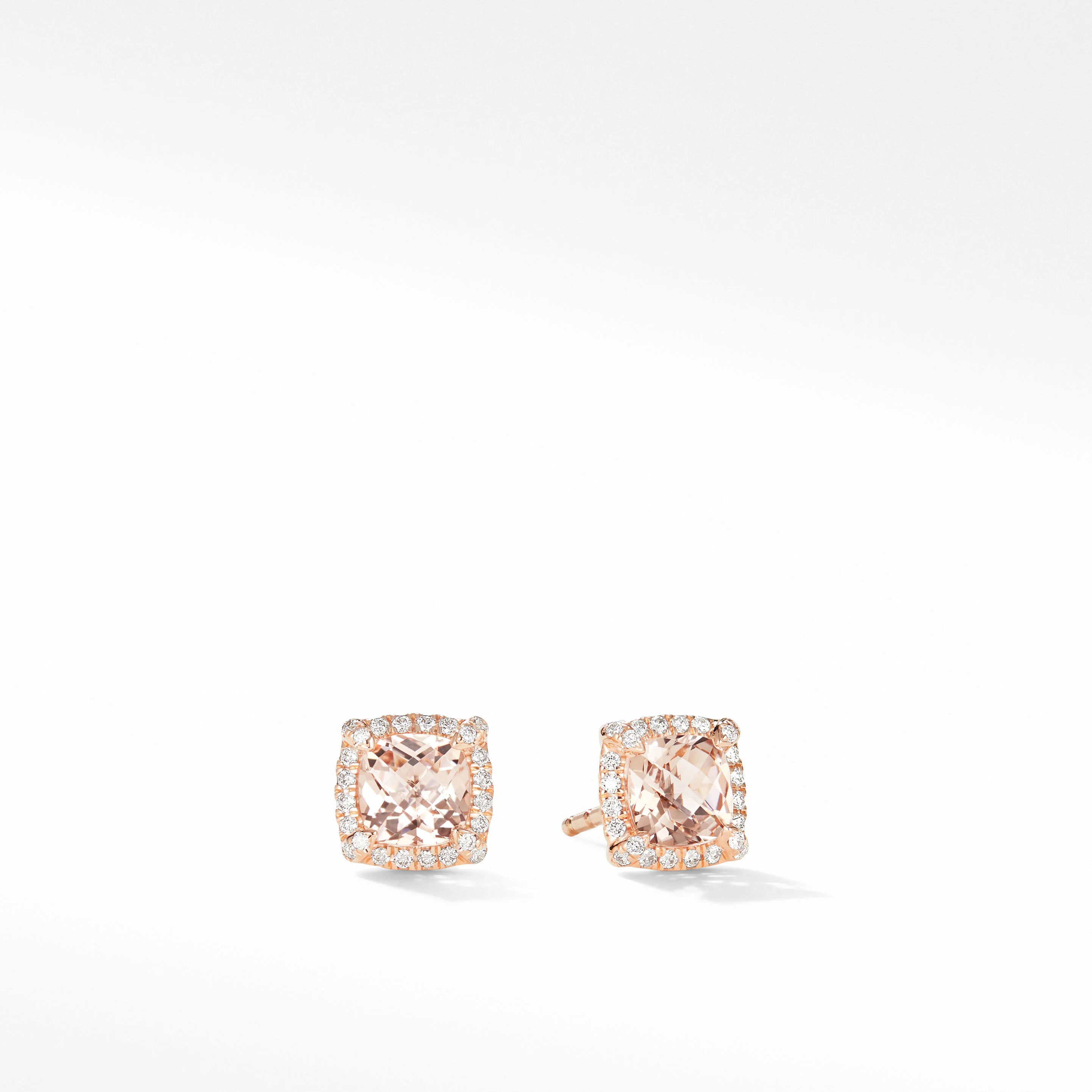 Petite Chatelaine® Pavé Bezel Stud Earrings in 18K Rose Gold with Morganite and Diamonds | David Yurman
