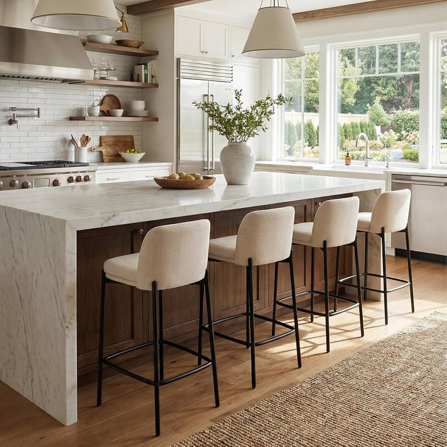 Modern 26" Counter Stools Set of 4, Beige Linen Counter High Bar Stools with Curved Back, Upholst... | Amazon (US)