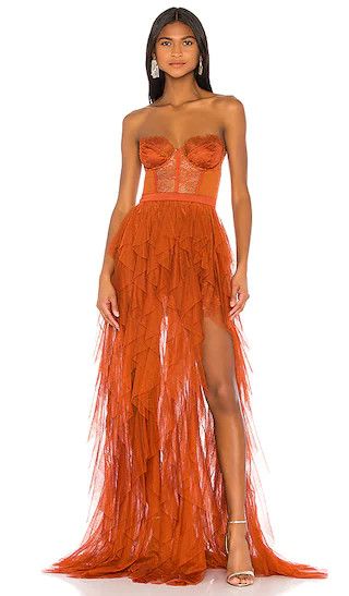 x REVOLVE Bustier Gown in Rust | Burnt Orange Dress | Orange Gown Long Orange Dress | Revolve Clothing (Global)
