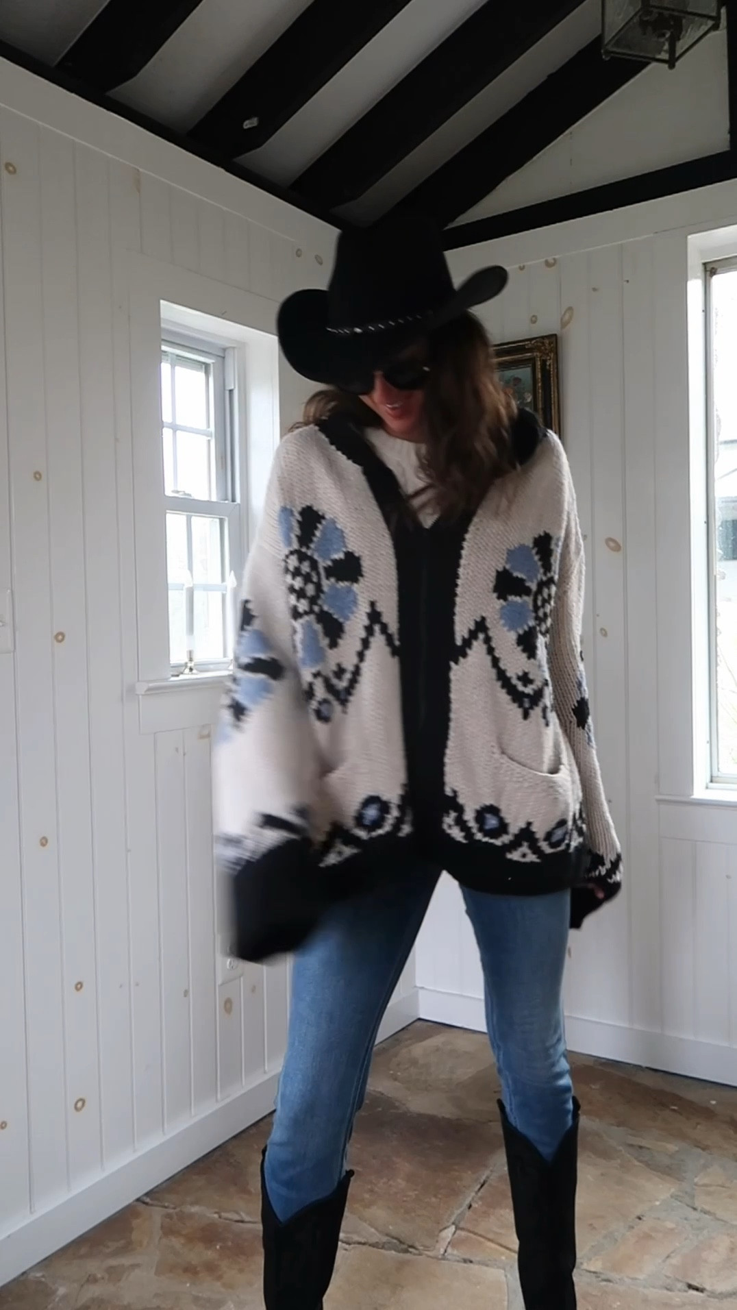 WINTER OUTFIT 

Boots: Dolce Vita (Linked)
Jeans: Old Navy (Linked)
Sweater: Gap(Linked)
Cardigan: Free People (Linked)
Earrings: Anthropologie (Linked)  
Sunglasses: Free People (Linked) 
Hat: Small Local Boutique (Linked Similar)

#winterfashion #fashion 