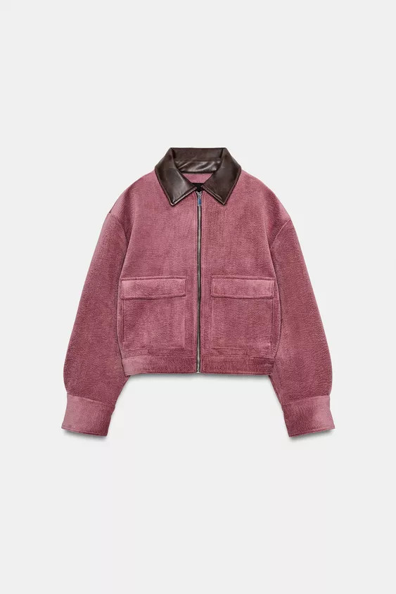 CORDUROY JACKET WITH FAUX LEATHER COLLAR | Zara US