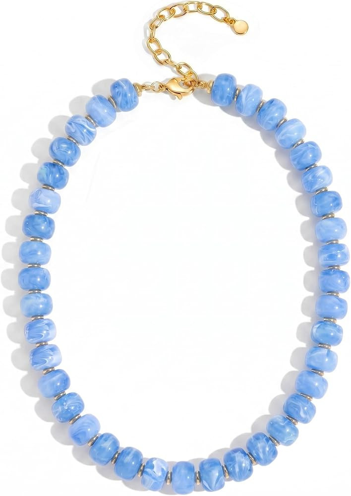 Chunky Beaded Choker Necklace for Women Statement Necklace with Gold Accent Adjustable Beach Summ... | Amazon (US)