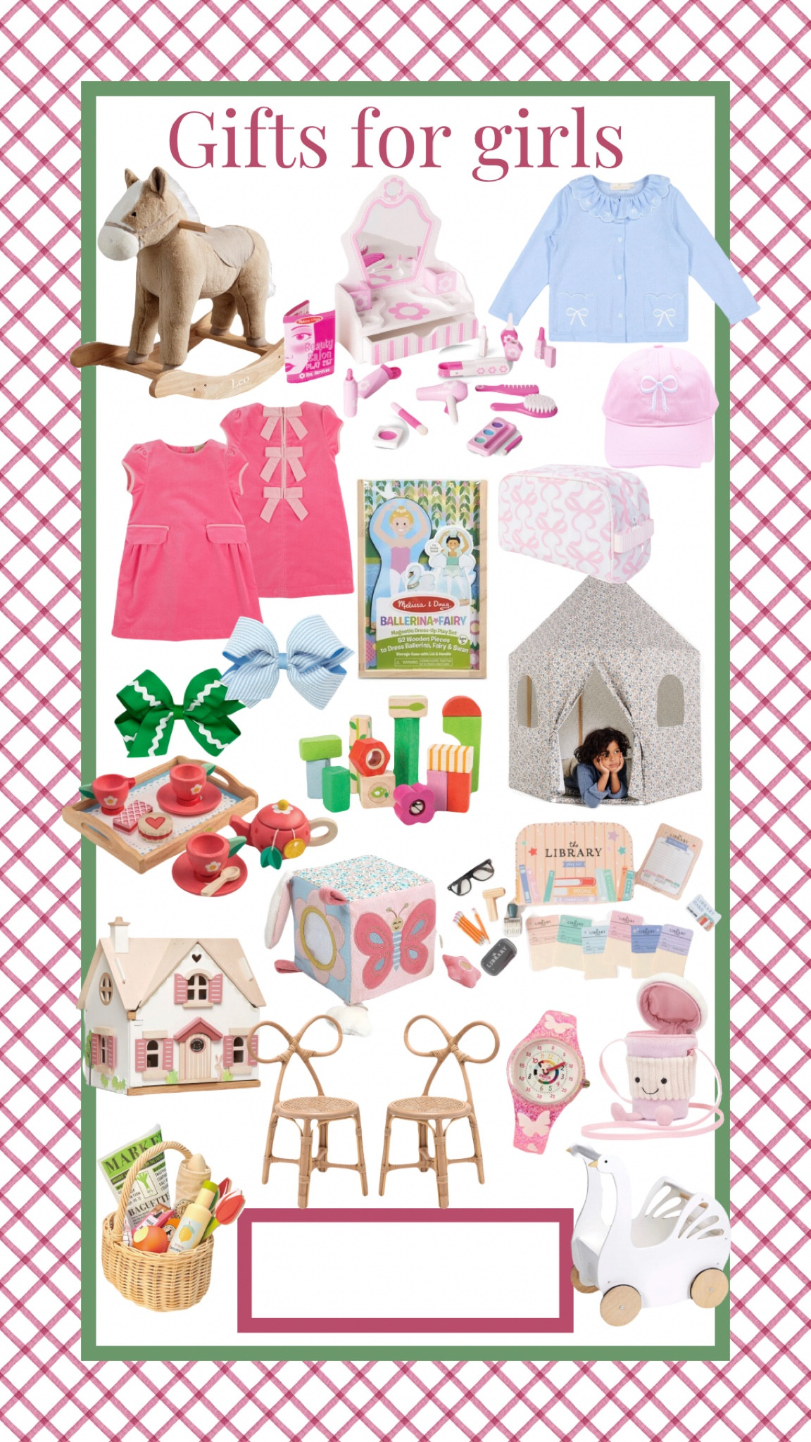 Gift guide for girls 


Girls gifts, gifts for girls, daughter gifts, granddaughter gifts, girls clothes, girls toys, gifts under 25, gifts under 50, gifts under 100, home gifts, pretend play, playroom gifts, outdoor gifts, stocking stuffers, stocking stuffers for girls, girls stocking stuffers, baby girl gifts, baby girl, toddler girl gifts, toddler girl #LTKGiftGuide 

#LTKKids #LTKBaby