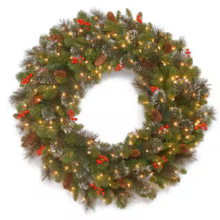 National Tree Company Crestwood Spruce 36 in. Artificial Wreath with Clear Lights CW7-306-36W-1 -... | The Home Depot