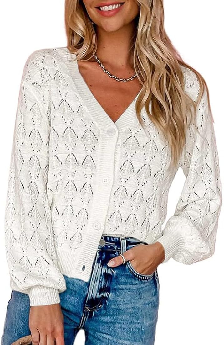 Dokotoo Cropped Cardigan Sweaters for Women Lightweight Long Sleeve Crochet Knit Shrug Open Front... | Amazon (CA)